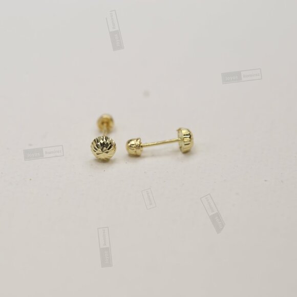 14K Yellow Gold Half Sphere Stud Earrings • Classic 3 mm Minimalist Jewelry. - Picture 3 of 7